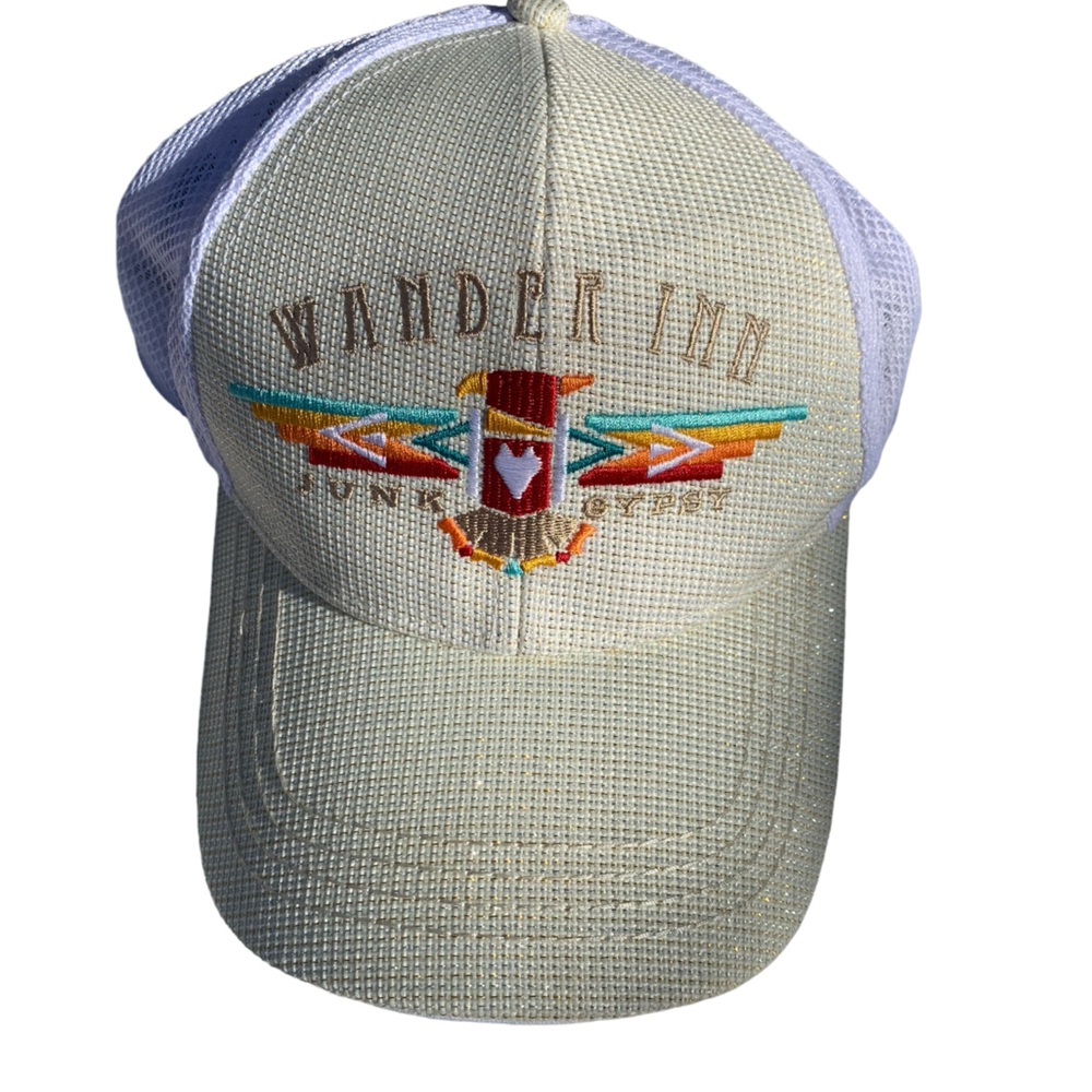 JUNK GYPSY WANDER INN logo on a trucker cap